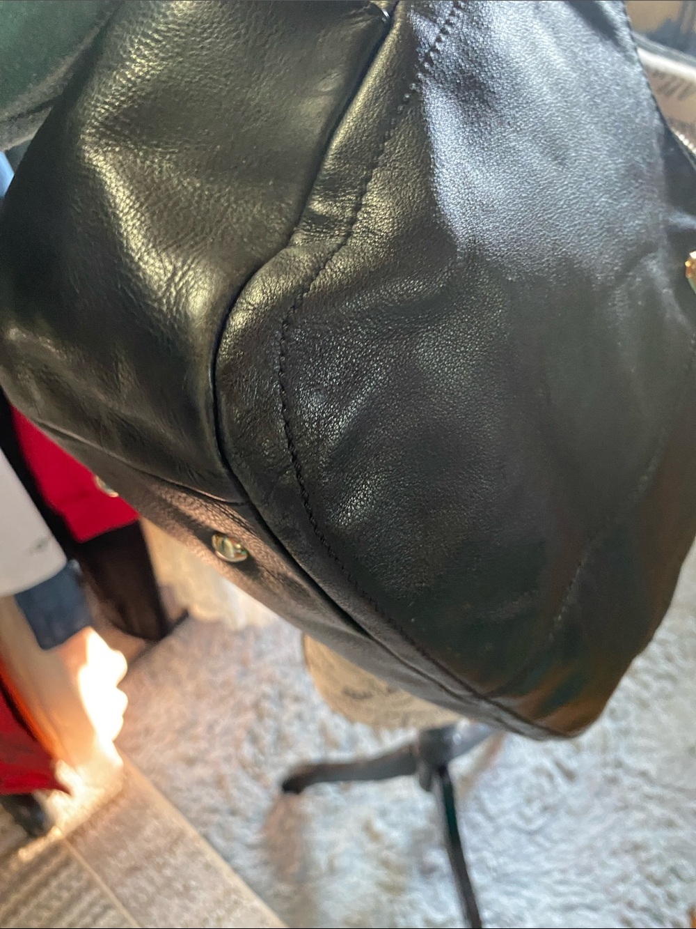 Cole Haan Black pebble Leather Shoulder Bag with Gold-Tone Accents - Picture 6 of 16